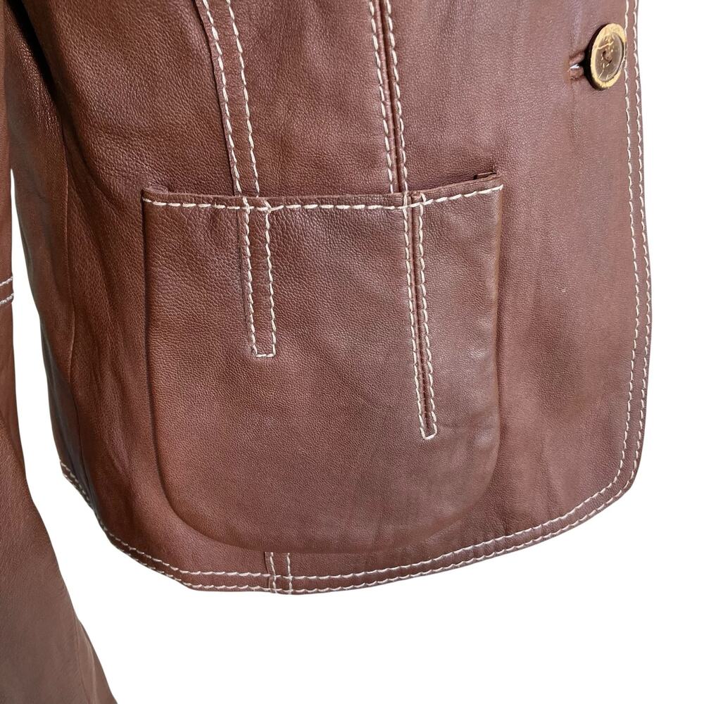 Cabi Vintage Y2K Chocolate Brown Leather Jacket Blazer Retro 70s Button-front - Picture 8 of 16